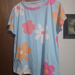 Floral Print Women's Blouse - Blue, Pink, Orange